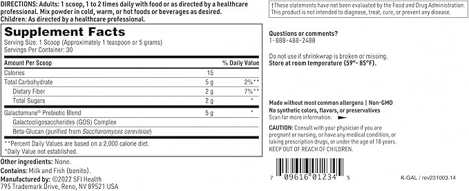 SFI Health Klaire Labs Galactomune Powder - Prebiotic Beta-Glucan & Galactooligosaccharides Immune Support (30 Servings, 150 Grams)