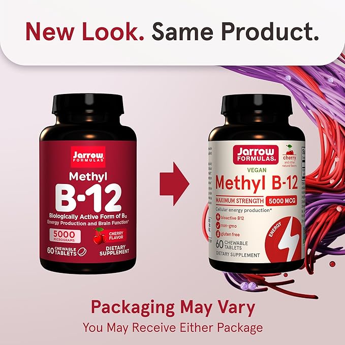 Jarrow Formulas Maximum Strength Methyl B-12 5000 mcg, Dietary Supplement Extra Strength Methyl Folate 400 mcg, Dietary Supplement for Cardiovascular