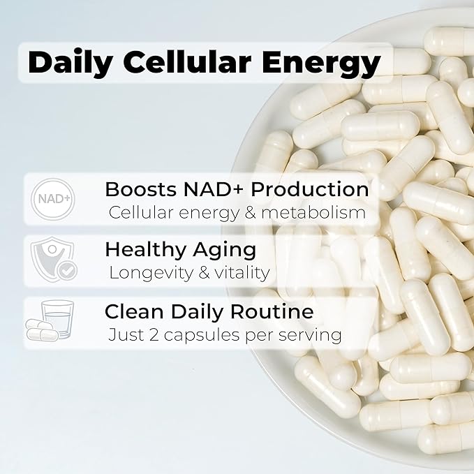 NMN Supplement 500mg per Serving, Nicotinamide Mononucleotide Helps Support Aging, Wellness, and NAD Levels, High Potency, 60 Vegetarian Capsules, 30 Servings