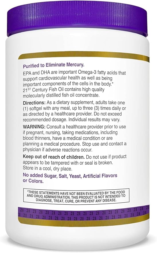 21st Century Fish Oil 1000 mg Softgels, 300-Count (Pack of 3)