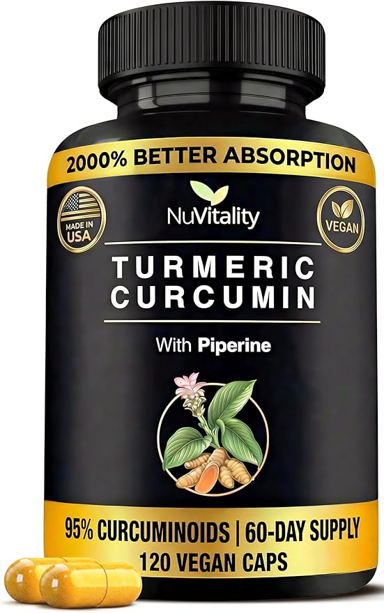 Turmeric Curcumin Supplement with Black Pepper Extract (BioPerine) - 95% Curcuminoids for Joint & Inflammation Support - Enhanced Absorption Vegan Turmeric Supplement - 120 Capsules