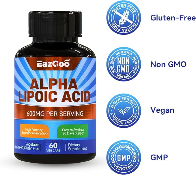 2 Pack Alpha Lipoic Acid Supplement, Alpha Lipoic Acid 600mg Per Serving, Vegan, Gluten Free, Non-GMO ALA Supplement, 120 Vegetable Capsules