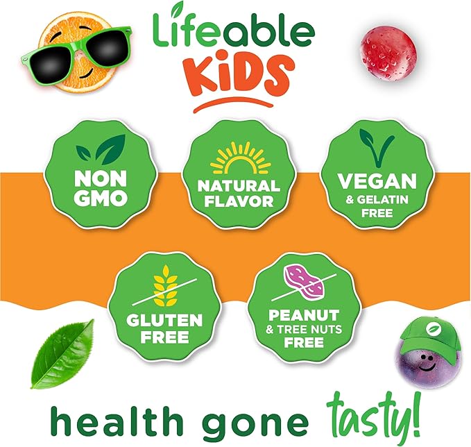 Lifeable Lions Mane Gummies for Kids | Great Tasting Lions Mane Mushroom Supplement | Vegan, Kosher, Non-GMO Kids Mushroom Gummies | Brain Support | 60 Count