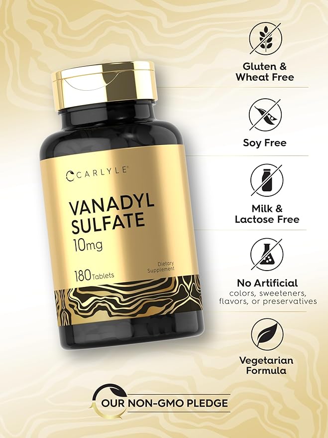 Carlyle Vanadyl Sulfate 10mg | 180 Tablet Capsules | with Chromium Picolinate | Vegetarian, Non-GMO, Gluten Free Supplement