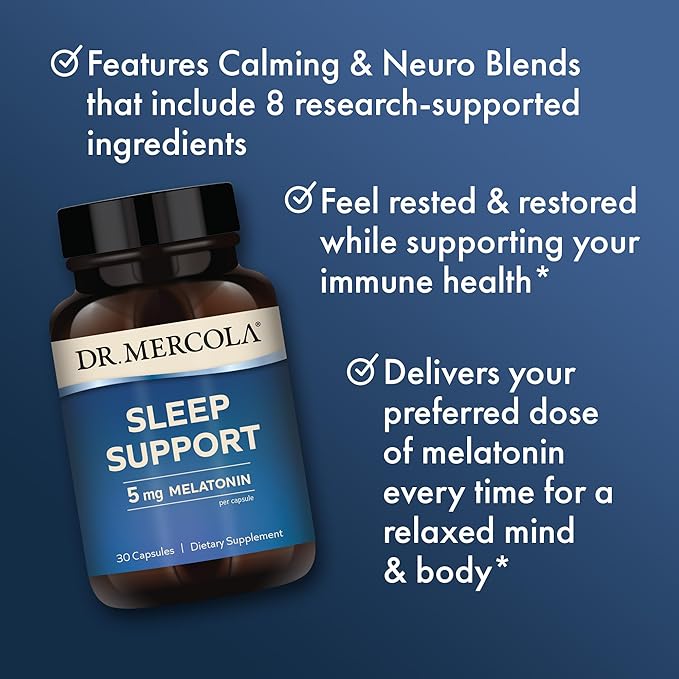 Dr. Mercola Sleep Support with Melatonin - Supports Restful Sleep & Relaxation - Melatonin with L-Theanine, 5-HTP, GABA & Chamomile - 30 Capsules - 5 mg