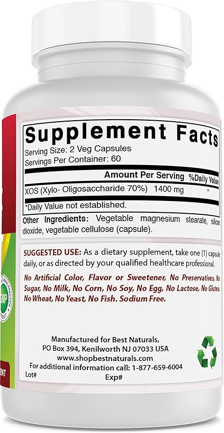 Best Naturals Prebiotics Fiber XOS (Xylo Oligosaccharide) 1400mg Serving 120 Veg Capsules