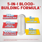 Iron Supplement for Women & Men, with Vitamins C, B6, B12 & Folate for Iron Deficiency, Blood Building & Energy Support, Stomach Friendly, Better Absorption, Non-GMO,No Gluten,120 Vegan Caps