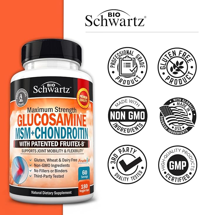 Glucosamine Chondroitin MSM Triple Strength Joint Support Supplement (2 Month Supply) Plus Turmeric Curcumin with Black Pepper Extract 1500mg Complex (2 Month Supply)