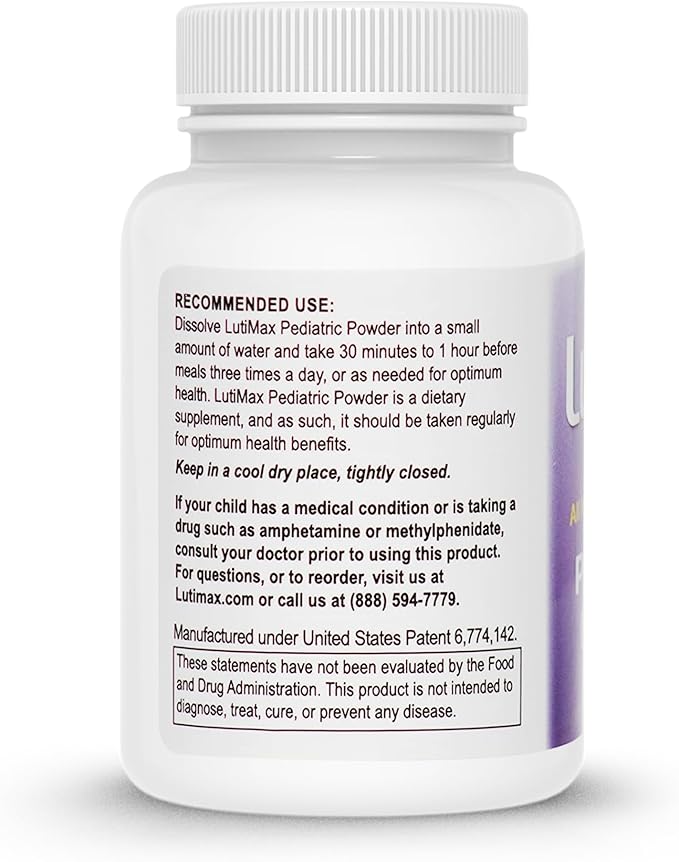 Lutimax Pediatric Powder Brain Supplement with Luteolin & Rutin for Kids - Memory, Focus, Muscle & Immune Support Brain Supplements - Nootropic Antioxidants - 200 Servings