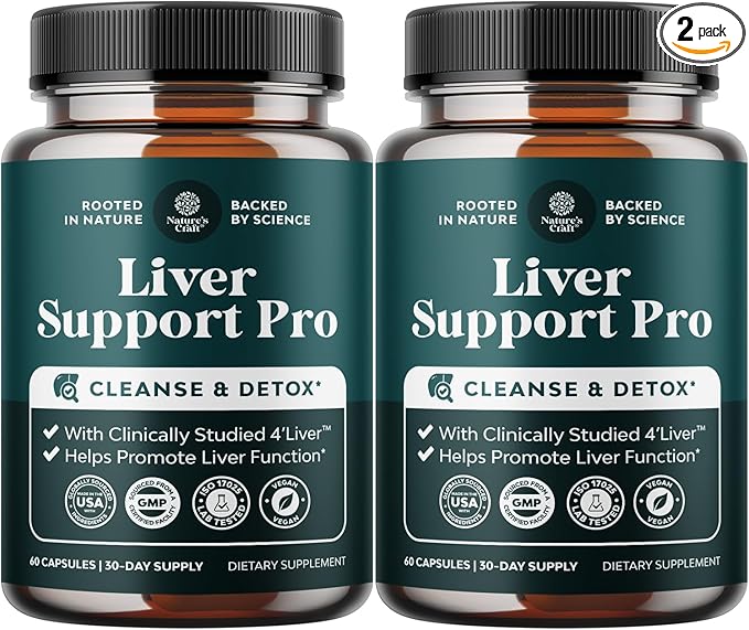Pro Liver Support Supplement - 2X More Effective Than Milk Thistle - Advanced Liver Health Supplement with Clinically Tested 4’Liver Cleanse Detox & Repair Support - 60 Count (Pack of 2)