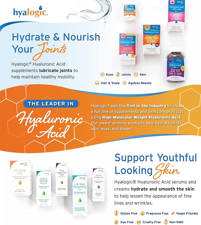 Hyalogic HylaVision Eye Health Supplement - Hyaluronic Acid, Lutein and Zeaxanthin Supplements – Contains Eye Vitamins A, C, E, and Zinc – Soothe Tired Eyes (120 Capsules)