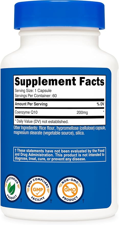 Nutricost CoQ10 200mg, 60 Vegetarian Capsules, 60 Servings - High Absorption, Vegetarian, Non-GMO, Coenzyme Q10
