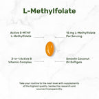 DEAL SUPPLEMENT L-Methylfolate 15 mg Per Serving, 120 Coconut Oil Softgels | 3-in-1 with Active 5-MTHF Methylated Vitamin B9, B6 & Methylated B12 | Active Folate Supplement | Non-GMO, Gluten Free