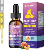 Kids Magnesium Liquid Drops-Magnesium Glycinate Liquid for Kids Supplement-w/L-theanine, Omega-3, Vitamin B6, D3 - for Sleep, Relaxation, Brain, Bones - Peach Flavor, 2 Fl Oz