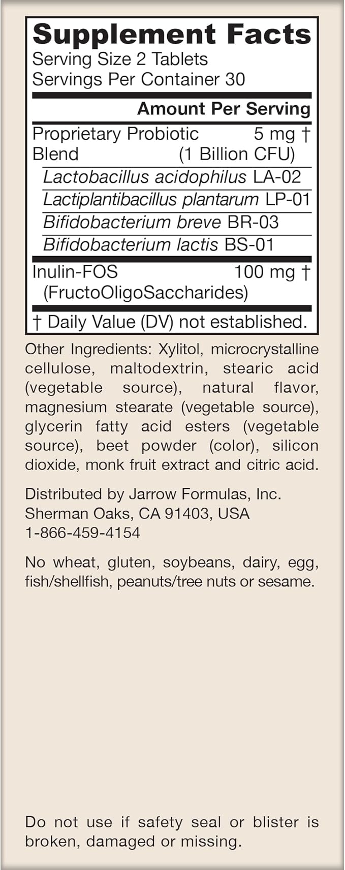 Jarrow Formulas® Jarro-Dophilus® Kids Probiotics and Prebiotics, 1 Billion CFU, Supplement for Intestinal and Immune Health Support, 60 Sugar-Free Raspberry-Flavored Chewable Tablets, 30 Day Supply