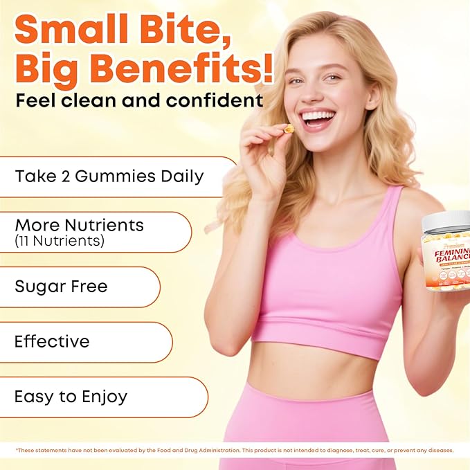 Sugar Free Feminine Balance Gummies for Women - Pineapple Gummies for Women PH Balance, Healthy Odor, Yeast Balance & Flora - Vegetarian Friendly - 60 Count