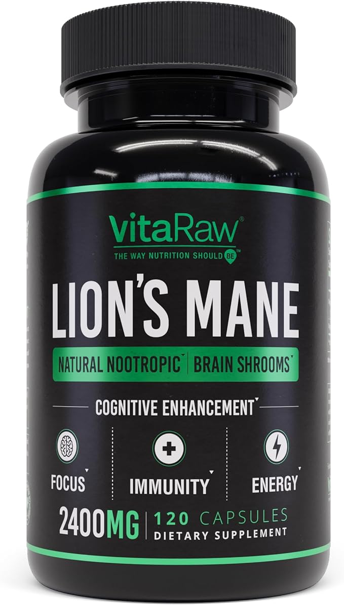 Organic Lions Mane Supplement Capsules 2400 mg - Powerful Nootropic - Helps Maintain Memory, Energy, and Mental Clarity - Vegan Brain Booster Focus Pills - Real Lion's Mane Supplement