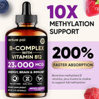 Venture Pal Vitamin B Complex Liquid Drops, B12 Methylcobalamin | B9 Folic | B1,B2,B3,B5,B6,B16 - Vitamin C, Choline, Inositol, Immune & Energy Metabolism, Brain & Heart Support