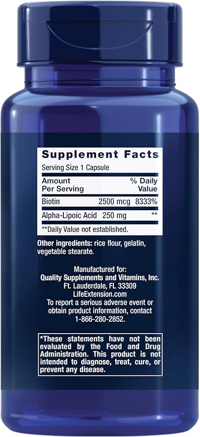 Life Extension Alpha-Lipoic Acid with Biotin, for Cell Protection, Universal antioxidant for Liver & Nerve Health, Gluten-Free, Non-GMO, 60 Capsules