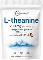 L-Theanine 200mg with Magnesium Glycinate, 400 Coconut MCT Oil Softgels | 2-in-1 Amino Acid & Mineral Complex | Gentle Care All Day & Night