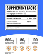 BulkSupplements.com NAD Powder - Nicotinamide Adenine Dinucleotide, NAD Supplement 500mg - for Energy Support, Pure & Gluten Free, 500mg per Serving, 50g (1.8 oz) (Pack of 1)