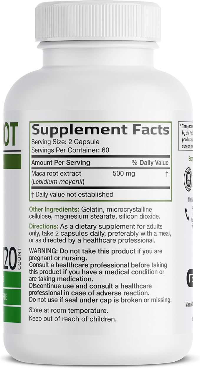 Bronson Maca Root Lepidium Meyenii Non-GMO, 120 Vegetarian Capsules