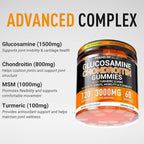 Glucosamine Chondroitin Gummies for Joint Support – 120 Glucosamine Gummies Extra Strength 3000mg with MSM, Turmeric, Calcium, Vitamin D3 – Sugar Free Vegan Adults Supplement – Flexibility & Mobility