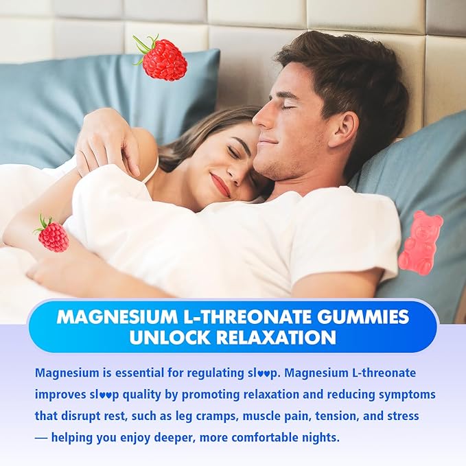 1000mg Magnesium L-Threonate Gummies for Kids & Adults - Muscle & Nervous System Support, Vegan, Sugar-Free Raspberry Flavor, 120 Gummies