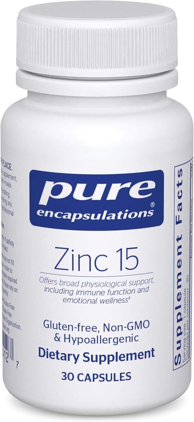 Pure Encapsulations Zinc 15 mg - Zinc Picolinate Supplement for Immune System Support, Growth & Development - for Wound Healing - 30 Capsules