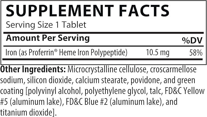 Proferrin ES- 10.5mg of high Absorbing Heme Iron Polypeptide. Made in The USA. 90 Tablets. Easy on The Gut. Not affected by Coffee, Calcium, or PPI's.