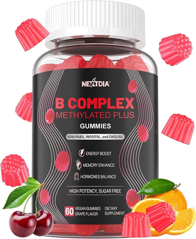 Super Methylated B Complex Vitamin Gummies – All B Vitamins + Inositol, Biotin, PABA, Iron, Choline for Women & Men, Methyl B12 2000 mcg, Folate, B1,B2,B3,B5,B6,B7, Supports MTHFR Gene & Energy, 60 Ct