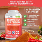5-in-1 Organic Turmeric Curcumin Supplement (4210mg) with Berberine, Ceylon Cinnamon Bioperine and Ginger Supplements for Joint, Heart, Gut, & Metabolic Support (60 Servings) (Pack of 4)