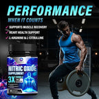 Extra Strength Nitric Oxide Booster - 3X Strength L-Arginine, Citrulline, & Beta Alanine - Premium Nitric Booster Natural Energy, Muscle & Heart Support, Bottled in USA for Men & Women - 60 Capsules
