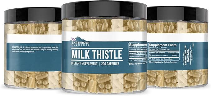 Earthborn Elements Milk Thistle 200 Capsules, Pure & Undiluted, No Additives