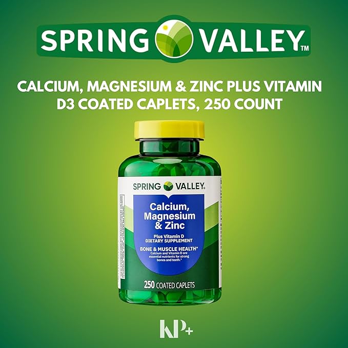Calcium, Magnesium, Zinc Plus Vitamin D3, Dietary Supplement, 250 Count, (Pack of 2)
