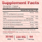 Iron Bisglycinate 30 mg with Vitamin C - High Absorption Iron Supplements for Anemia, Energy & Healthy Red Blood Cells - Gentle on Stomach, Non-Constipating, Non-GMO - 90 Vegan Capsules