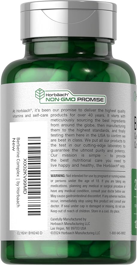Horbäach Berberine with Ceylon Cinnamon | 120 Veggie Capsules | Vegetarian, Non-GMO & Gluten Free Supplement | Berberine Complex