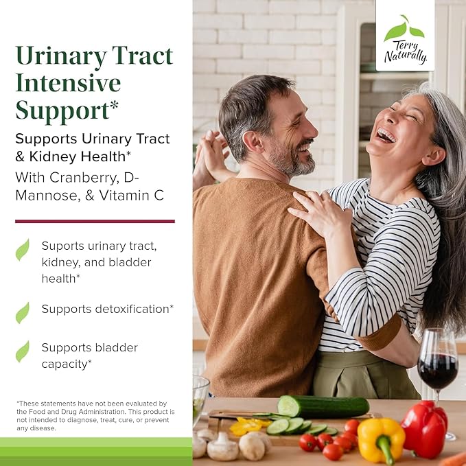 Terry Naturally Urinary Tract Intensive Support - Supplement with Cranberry for Bladder Health Support - Kidney Health Supplement with D-Mannose & Vitamin C - 60 Capsules (30 Servings)