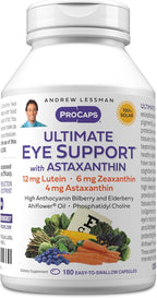 ANDREW LESSMAN Ultimate Eye Support with Astaxanthin 180 Softgels - 12mg Lutein, 6mg Zeaxanthin, 4mg Astaxanthin, Bilberry. Key Nutrients to Support Eye Health, Promote Healthy Vision. No Additives