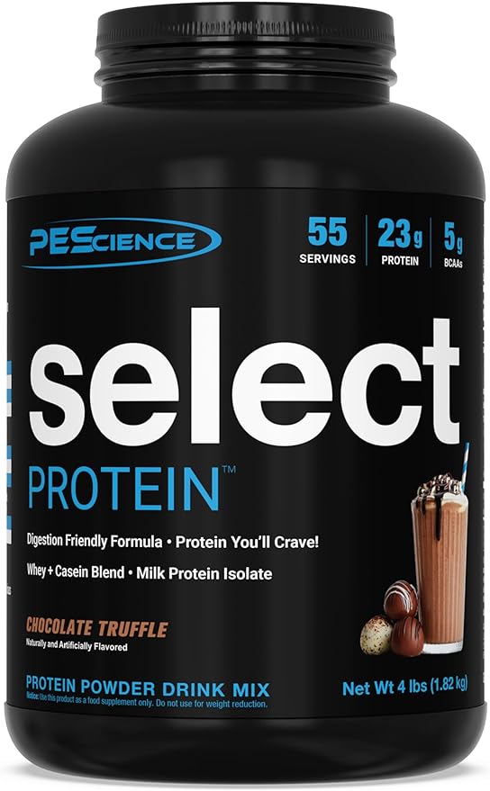 PEScience Select Protein Powder, Whey and Casein Blend, Lean Protein Powder for Men and Women, Low Calorie, Low Carb, Keto Friendly, Gluten Free, Chocolate Truffle - 55 Servings