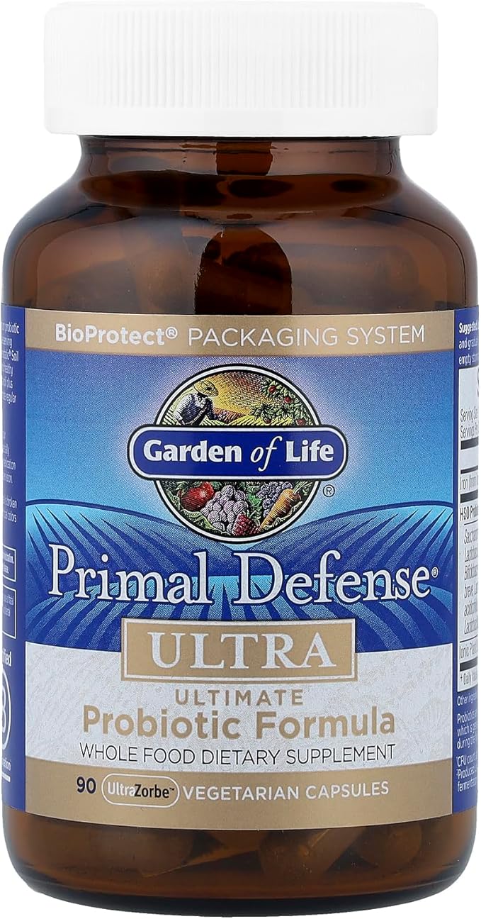 Garden of Life Probiotics for Digestive Health Balance, Primal Defense Ultra Ultimate Formula, 15 Billion CFU and 13 Strains Plus HSOs, Vegetarian and Gluten Free, 90 Capsules