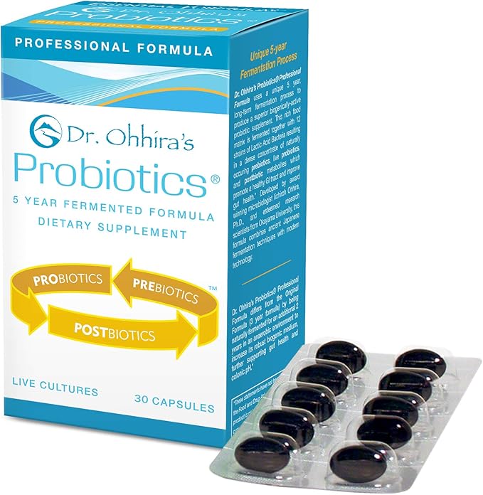 Essential Formulas Dr. Ohhira’s Probiotics Professional Formula with 5 Year Fermented Prebiotics, Live Active Probiotics and The only Product with Postbiotic Metabolites, 30 Capsules