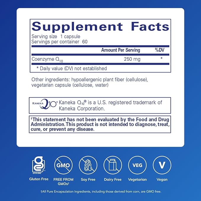 Pure Encapsulations CoQ10-250 mg CoQ10 - Brain Support Supplement* - Mitochondrial & Cellular Energy Support* - Non-GMO & Vegetarian - 60 Capsules