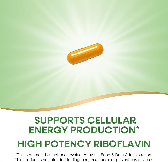 Nature's Way Riboflavin Vitamin B2, Supports Cellular Energy Production*, High Potency Riboflavin, 100 mg per Serving, 100 Capsules (Packaging May Vary)