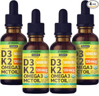 (4 Pack) Organic Vitamin D3 K2 Drops with MCT Oil Omega 3, Maximum Strength Vitamin D Liquid 5000 IU, No Fillers, Non-GMO Liquid D3 for Faster Absorption and Immune Support (Pineapple, 4 Fl Oz)