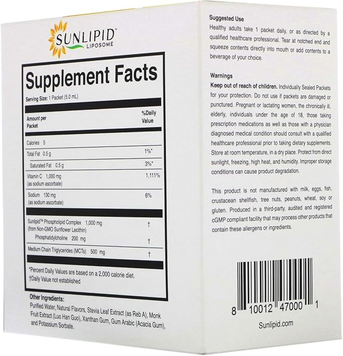SunLipid Liposomal Vitamin C with MCT Oil, 30 Packets, 0.17 fl oz (5 ml) Each