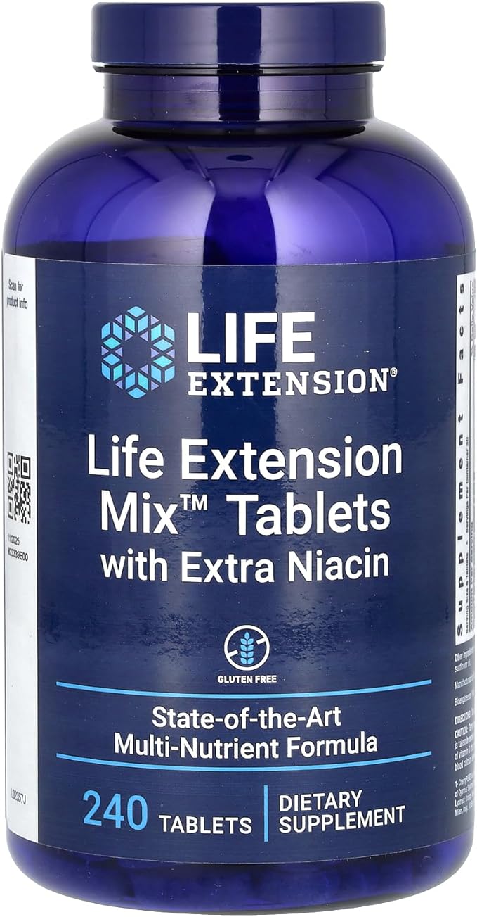 Life Extension Mix™ Tablets with Extra Niacin, high Potency, Advanced Vitamin, Mineral, Fruit & Vegetable Formula, Plus Extra B3, for Whole-Body Health, Healthy Aging, Gluten-Free, 240 Tablets