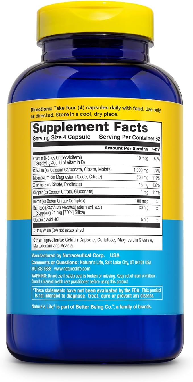 Nature's Life Cal Mag Zinc Complex - Calcium, Magnesium, & Zinc D3 Supplement, 800 mcg per Serving, Trace Mineral Support for Bones and Teeth, Vitamin Formula for Men and Women - 250 Count Tablets