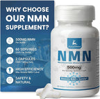NMN 500mg Per Serving | 60 Veggie Capsules – 30 Servings | Easily Absorbed Nicotinamide Mononucleotide Form | NAD+ Boosts, Precursor & NR Supplement Alternative | Non-GMO, Vegan, Women & Men