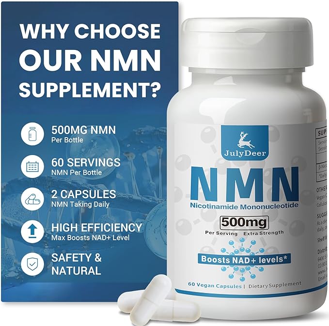 NMN 500mg Per Serving | 60 Veggie Capsules – 30 Servings | Easily Absorbed Nicotinamide Mononucleotide Form | NAD+ Boosts, Precursor & NR Supplement Alternative | Non-GMO, Vegan, Women & Men